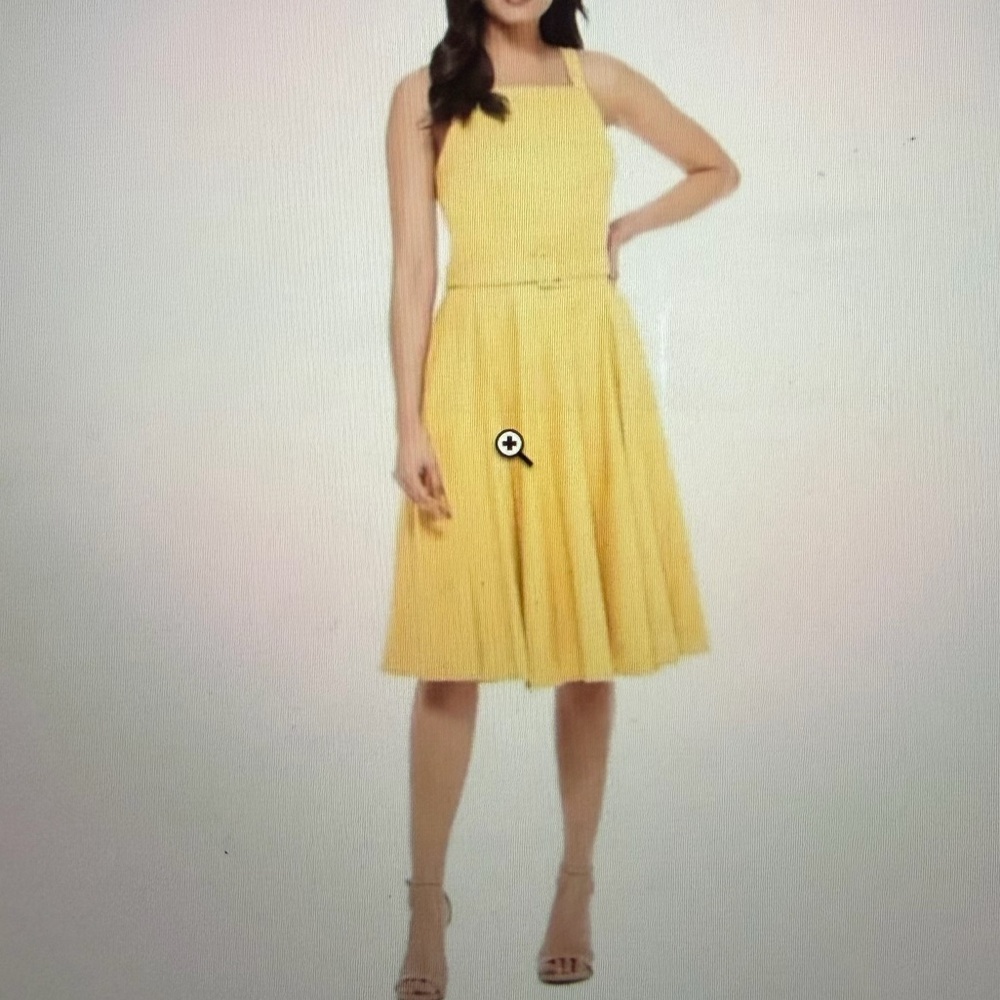 Gal Meets Glam‎ Ruth Square Neck Fit & Flare Linen Blend Dress Yellow Size 18